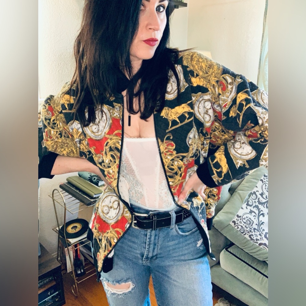 Vintage Baroque Patterned Bomber Jacket - image 1